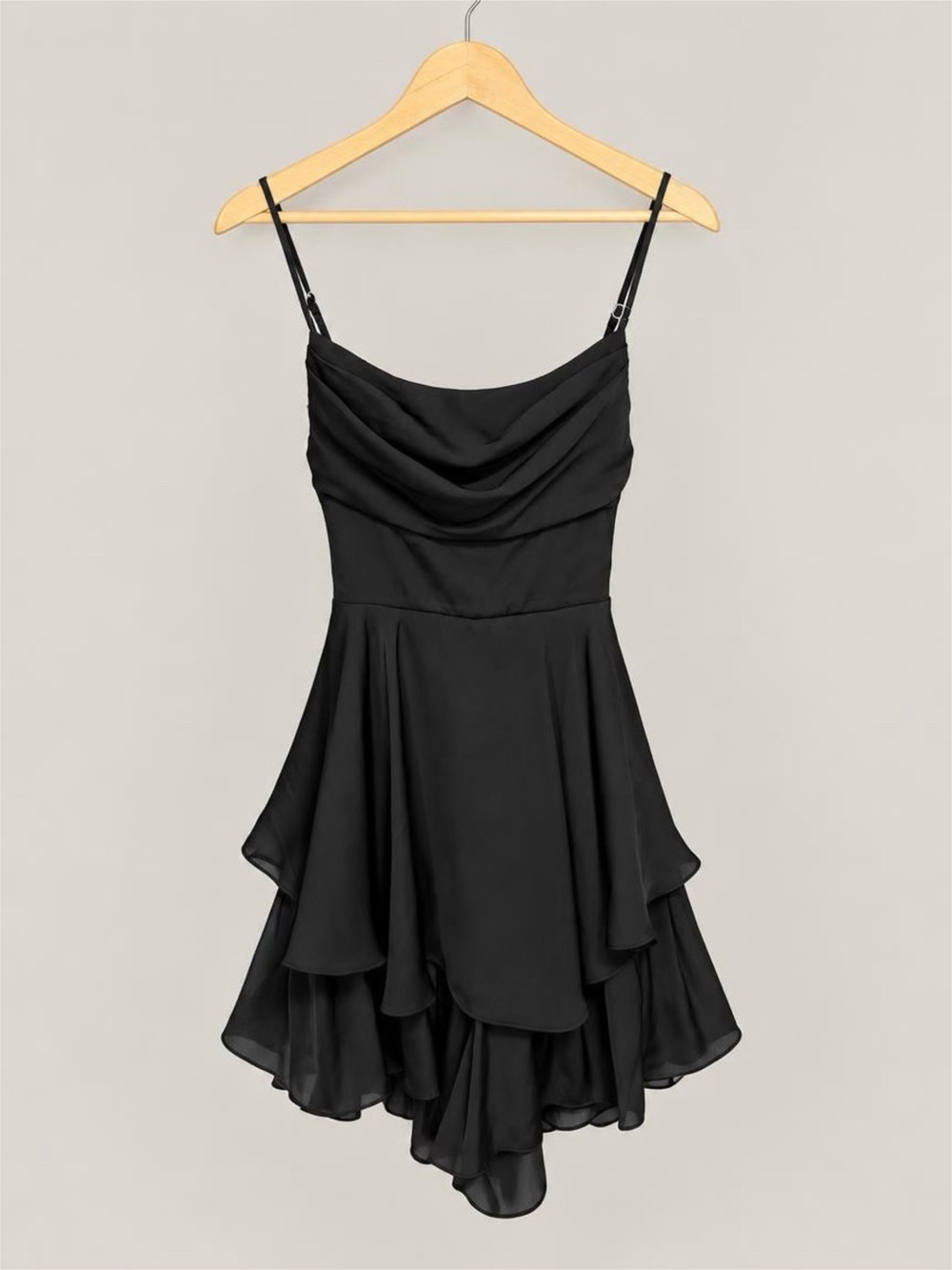 Hello Molly Black Draped High-Low Spaghetti-Strap Dress